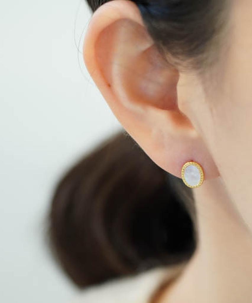 Alleun Silver 925 Twisted Mother-Of-Pearl Oval Daily Earrings