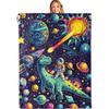 Space Adventure Dinosaur Throw Blanket,Soft,Lightweight Flannel,Astronaut Dino Planet Blankets - Gifts for Kids Boys Gir