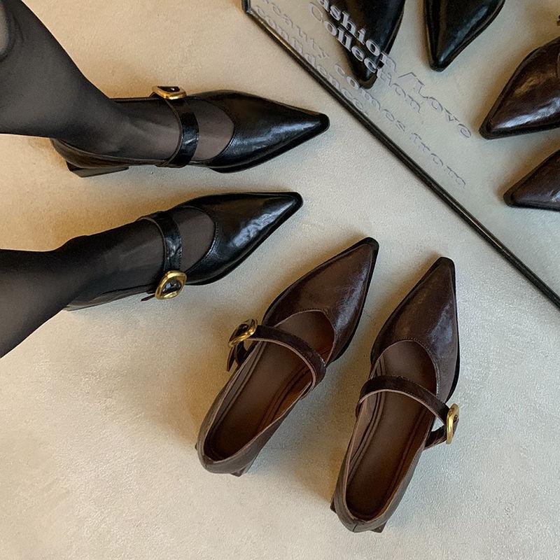 New Pointed Cowhide Fashion Single Shoes Comfortable Soft Sole Leather Women's Shoes Low Heel Non-slip Cowhide Sole Large Size Small Leather Shoes