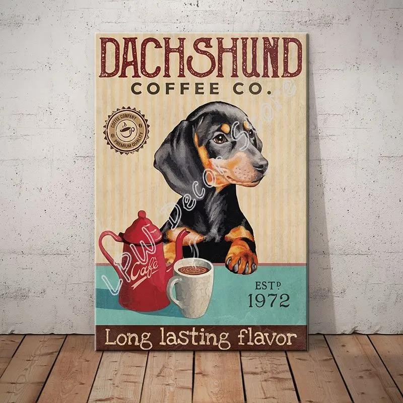 Dachshund Tin Metal Sign Coffee Poster Gift Wall Art for Cafe Kitchen Coffee Corner Coffee Pot for Men Women Xmas Gift 8x12inch