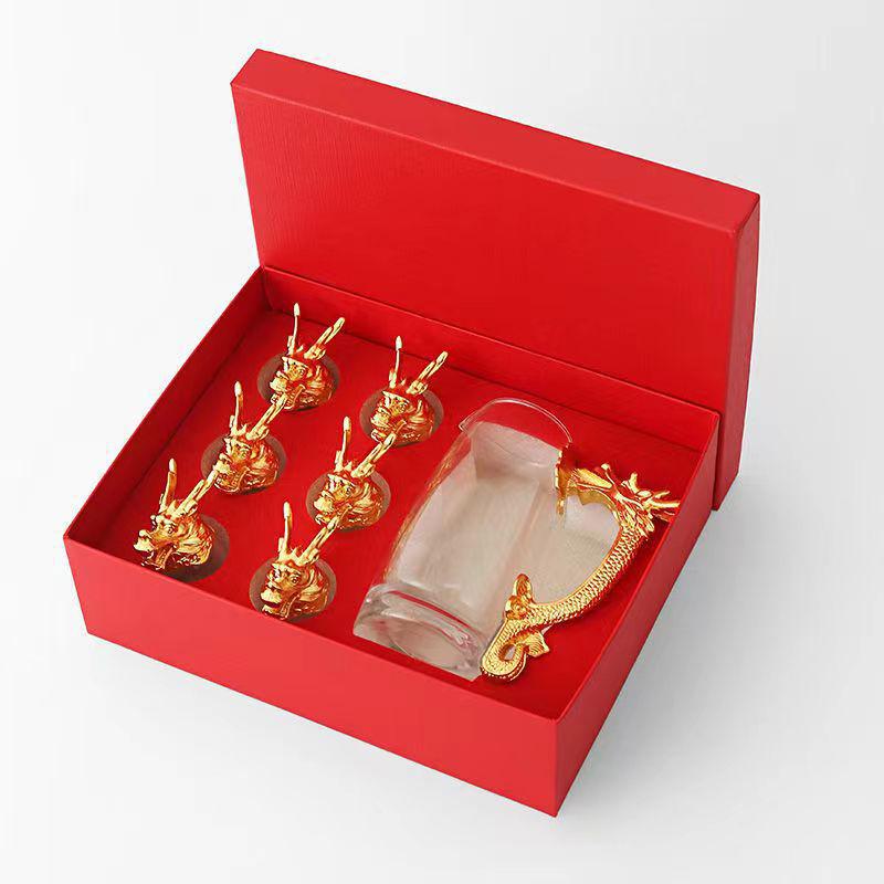 

Набор бокалов для вина с изображением китайского зодиака дракона - элегантная подарочная коробка с изображением головы животного One pot six cups