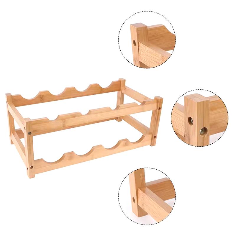 Wine Rack Freestanding 8 Bottle 2 Tier Bamboo Wine Racks Countertop Cabinet Wine Holder Wine Storage Shelf For Kitchen