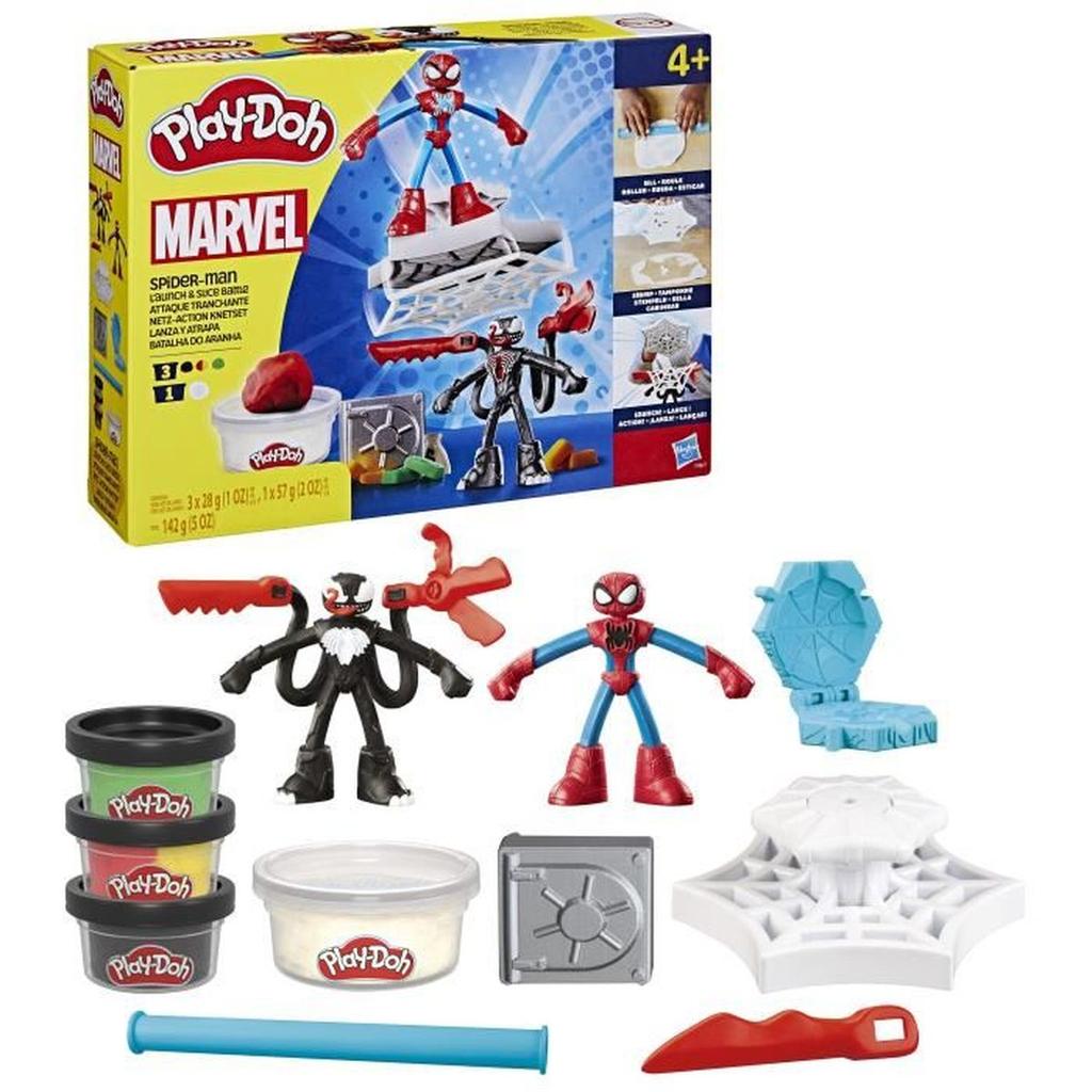 Play-Doh SpiderMan Attaque tranchante, coffret avec 2 figurines flexibles, 7 accessoires et pâte a modeler, des 4 ans, Marvel