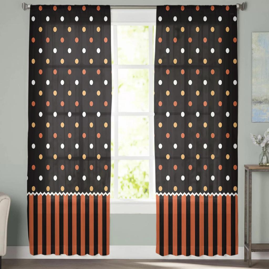 Halloween Stripes Polka Dot Pattern Tulle Curtains For Living Room Modern   Yarn Window Drapes Sheer Curtains for Bedroom