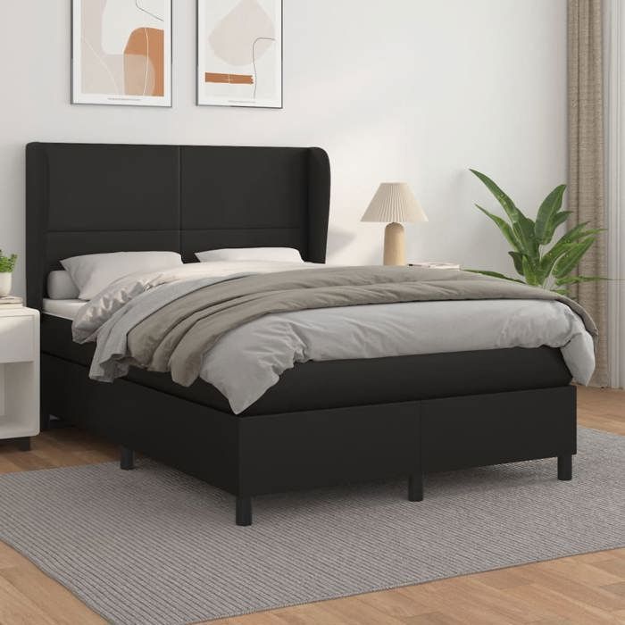 3128913 vidaXL Bed with Box Spring and Mattress Black 140x200 Cm Faux Leather