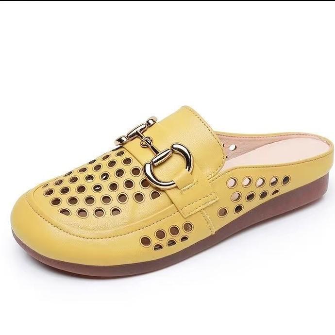 Baotou temperament sandals women wear one pedal soft sole retro sandals summer fashion breathable hole half drag women's shoes