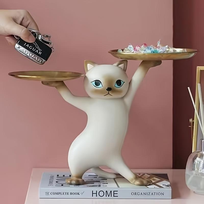 New Creative Sand Sculpture Cute Cat Entrance Key Holder Tray Premium Resin Decorative Home Organizer for Desktop - Ideal Gift