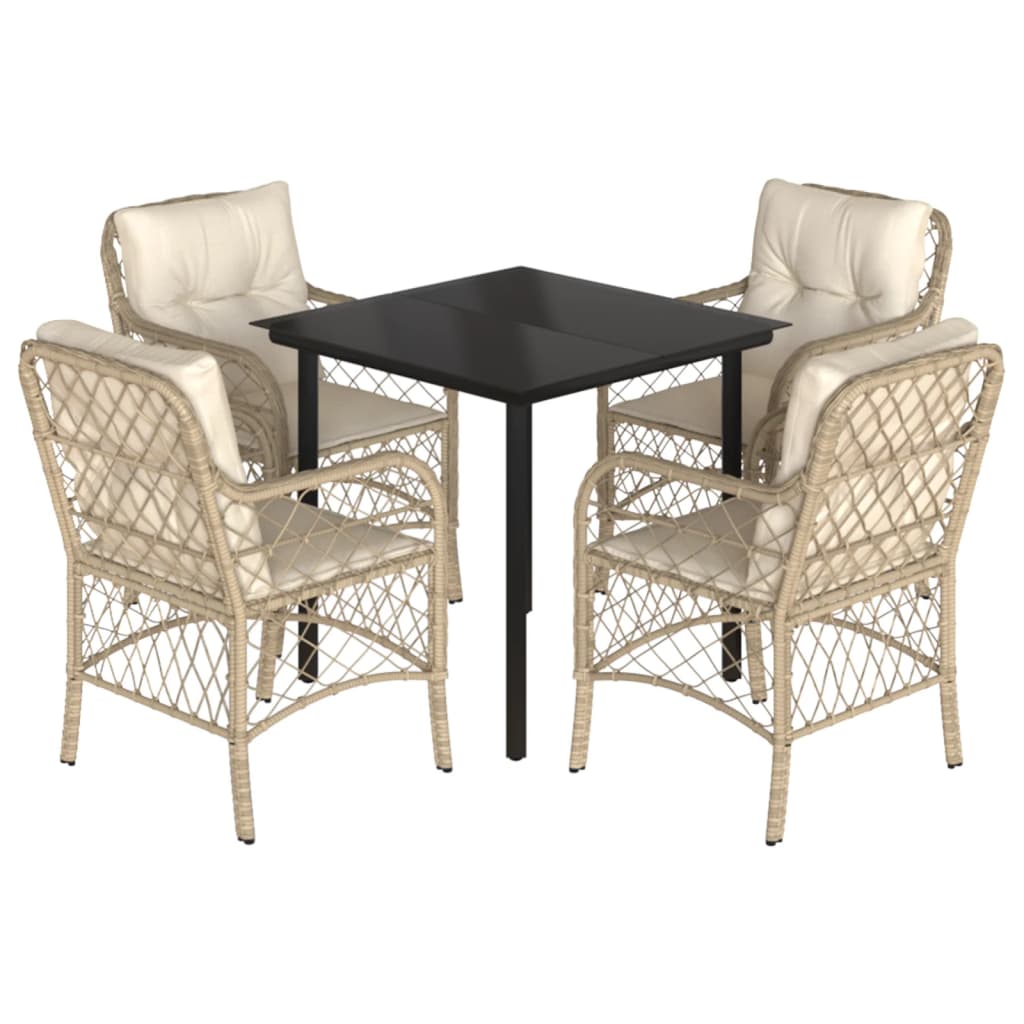 Vidaxl 5-Cz. Garden Furniture Set With Cushions, Beige, Poly Rattan