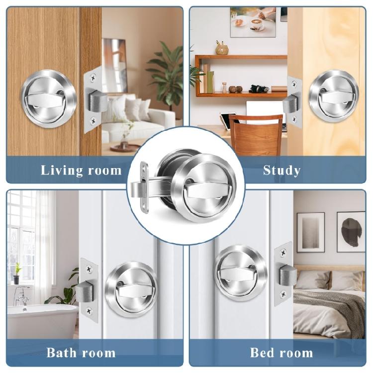 Round Recessed Pocket Door Lock Steel Pull with Double Sided Turn Handle for Interior Sliding Door and Passage Door Installation Projects