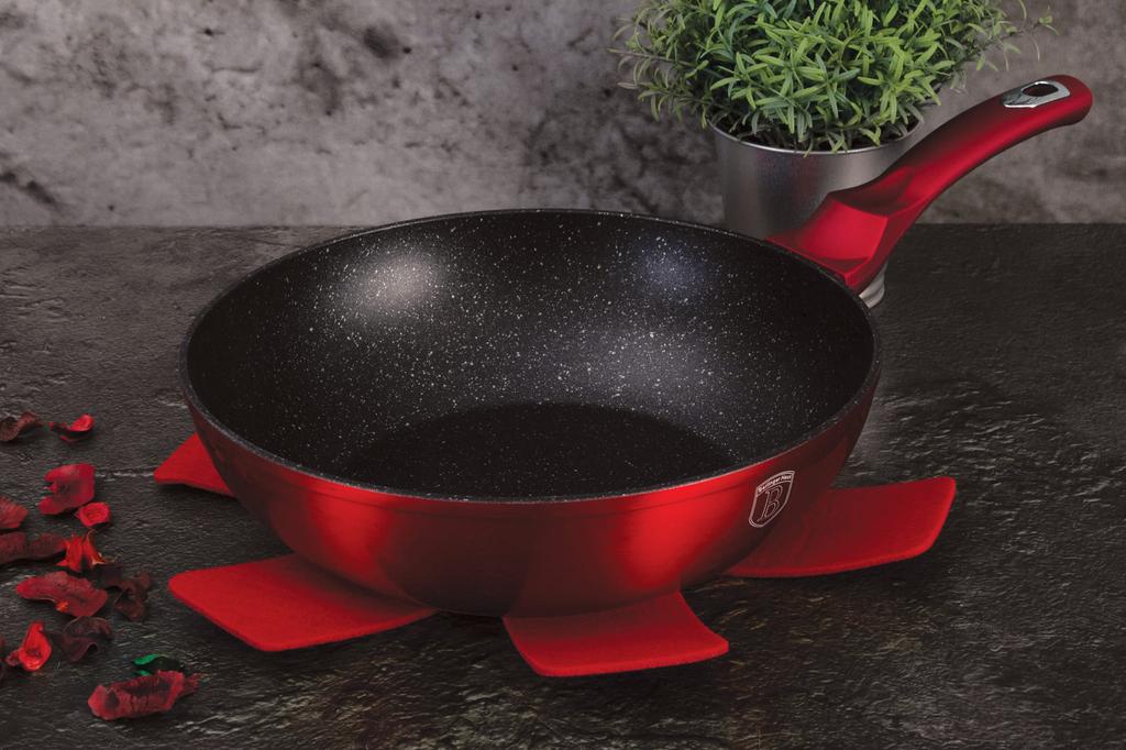Wok with Granite Coating 28cm BERLINGER HAUS Metallic Line Burgundy BH-1267-N