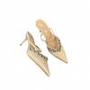 Spring new pointed rhinestone high heel thin heel champagne one-word strap sandals bag head drag women's shoes single shoes