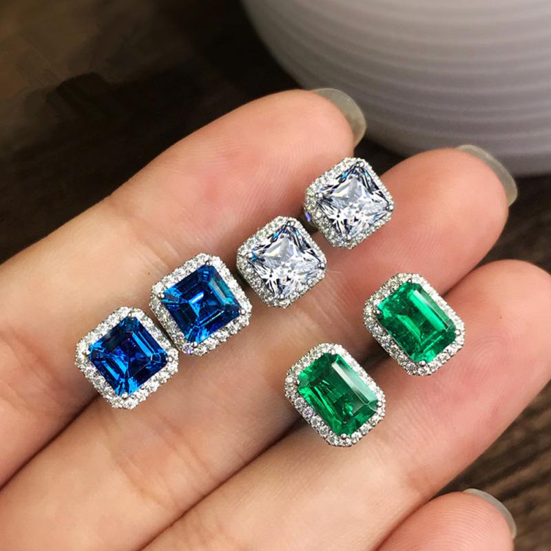 Vintage Oval Turquoise Emerald Resin Earrings - Boho Zircon Studs For Women - View #13