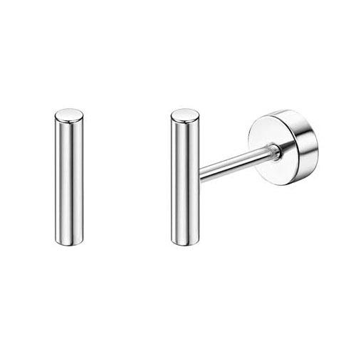 Florideco 1Pair Hypoallergenic Flat Back Stud Earrings for Women Men Surgical Stainless Steel Cartilage Studs Earrings Piercing