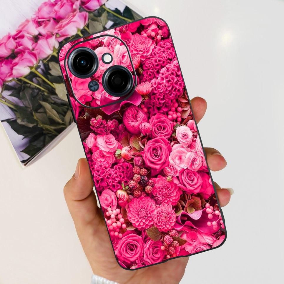 Flower Butterfly Women Fashion Back Cover For Tecno Spark GO 1 Spark GO 2025 Phone Funda Black Matte Soft TPU Silicone