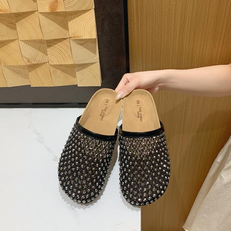 Fashion Sandals for Women's 2025 Summer New Luxury Brand Slippers Lightweight Round Head Shoes Water Diamond Flat Slides Women Sandals