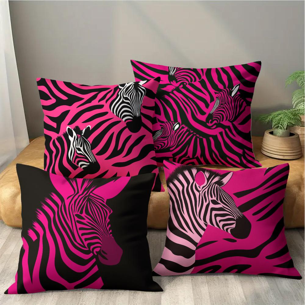 Rosa und Schwarzes Zebra-Muster Digitaldruck Kissenbezug Kurzer Plüsch Geeignet für Wohnzimmer Schlafzimmer Sofas Zierkissenbezug