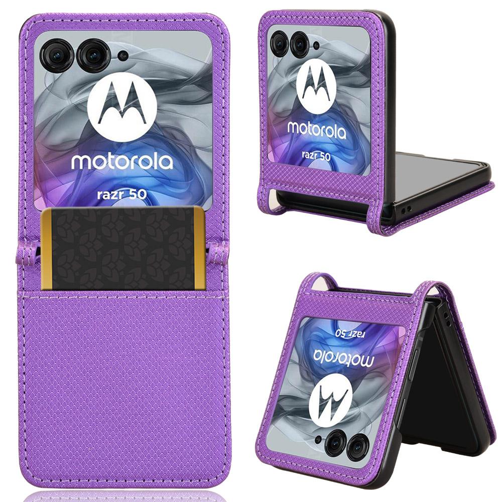 

For Motorola Razr 50 5G/Razr 2024 5G Leather Case Card Slot Diamond Texture Phone Cover Purple