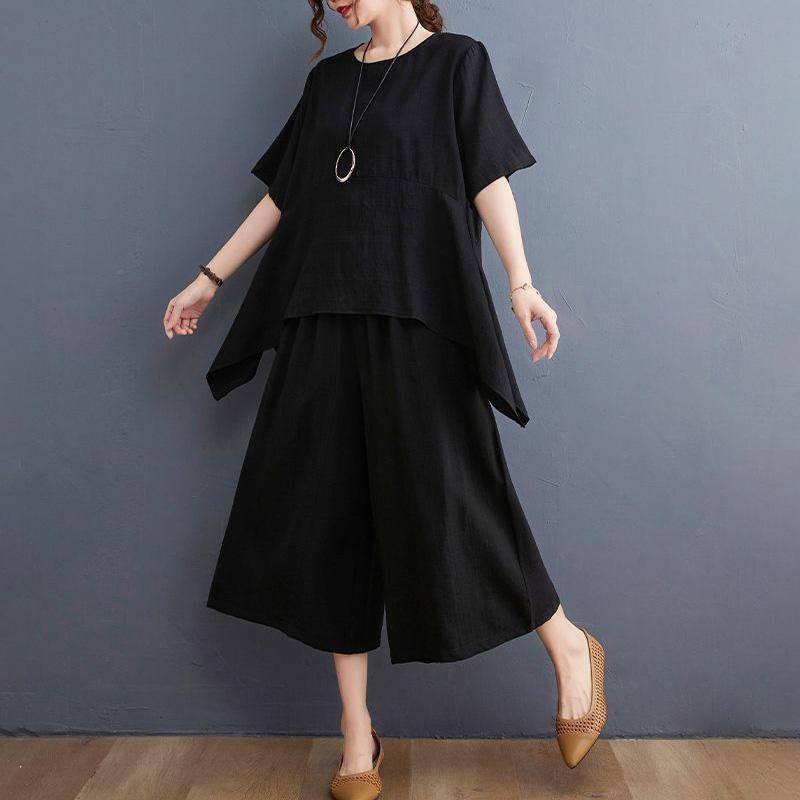 2PC Suit Women Summer Large Size Suit Women Slim Loose Tops Thin Pants Two Piece Set