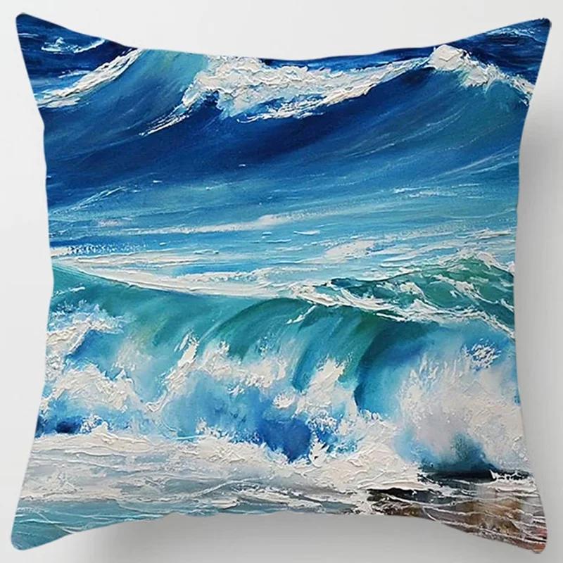 Home Decor Dynamic Ocean Waves Printed Pillow Covers Pattern Cushion Cover Suitable For Sofa Bedroom Car Pillow Cover