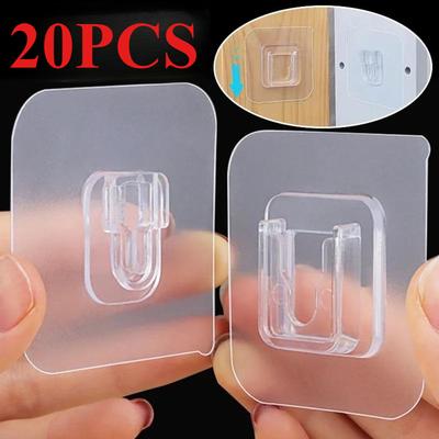 20PCS Double Sided Self Adhesive Wall Hooks Transparent Invisible Traceless Hook Wall Storage Holder Kitchen Bedroom Organizer