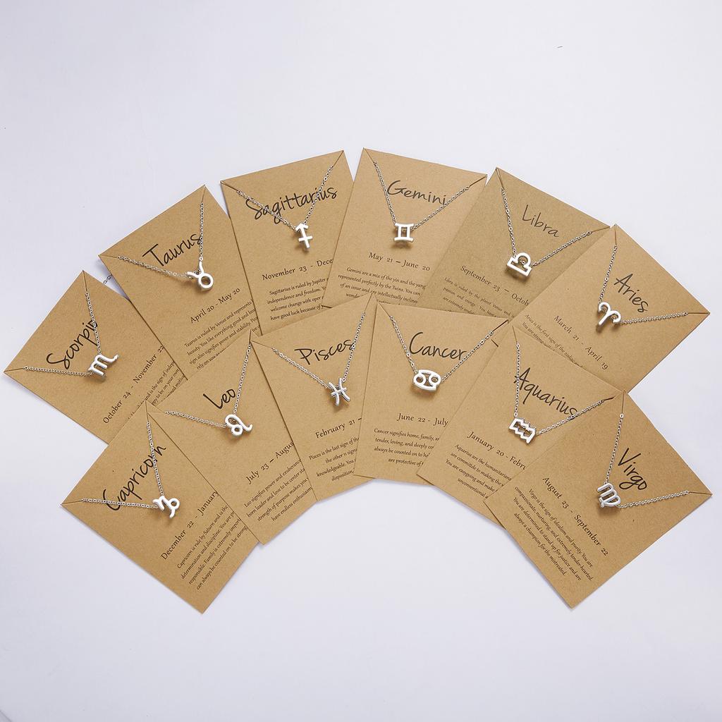 12 Constellation Pendant Necklace Zodiac Sign Jewelry Choker Necklace Charm Necklace Birthday Gifts Message Wish Card for Women