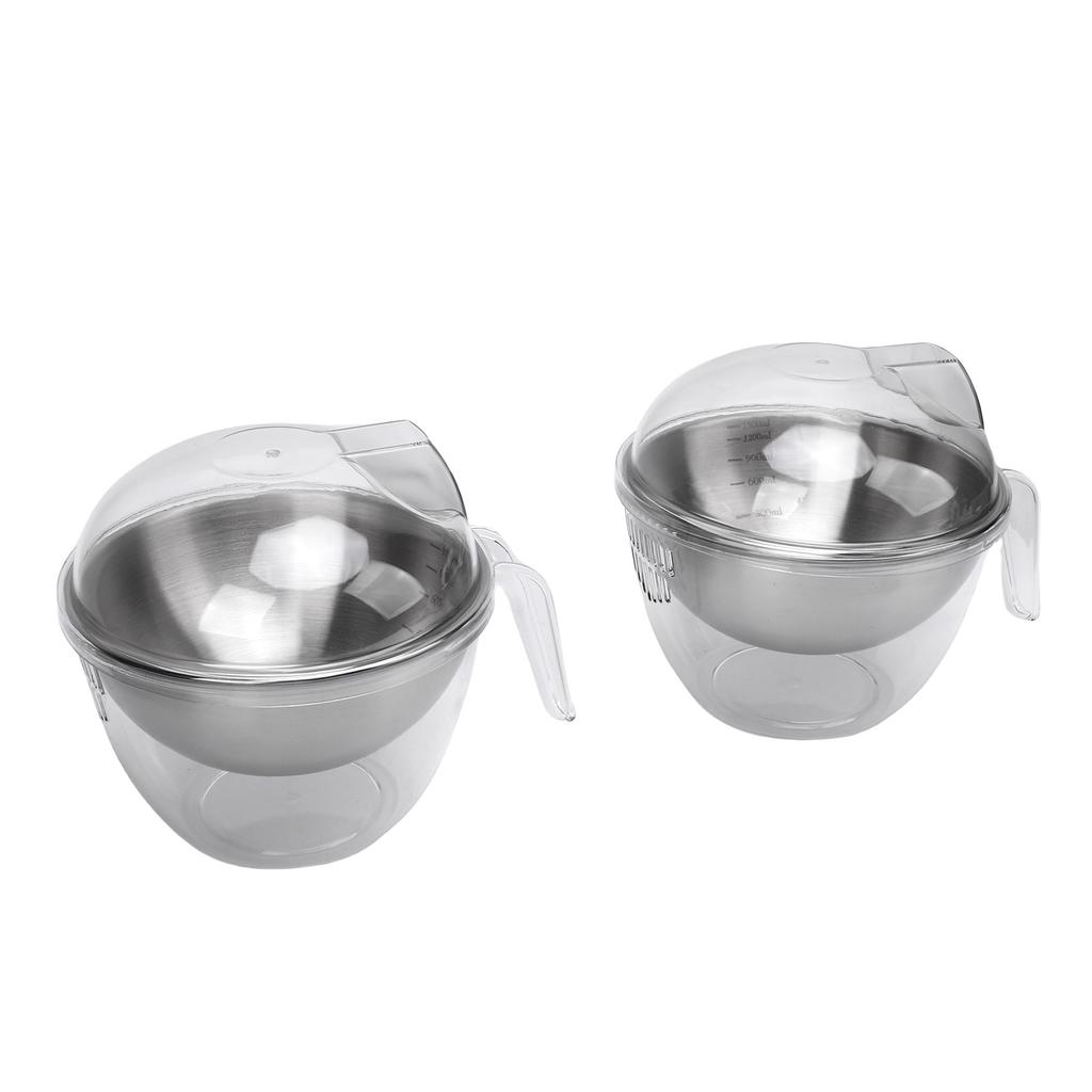 2pcs Iced Salad Bowl with PC Transparent Lid Stainless Steel Slanted Chilled Salad Bowl for Fruit Vegetable