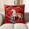 2D Red Chinese Style Horse Pattern Pillow Cover Pattern Cushion Cover Suitable For Sofa Bedroom Car Pillow Cover