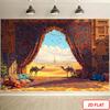 One piece of background fabric for an Arabian desert scene featuring patterns of camels carpets and throw pilloDJH