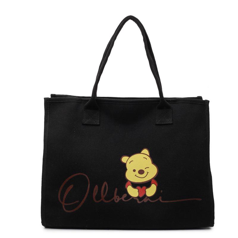 2025 Bear Pattern Cartoon Canvas Tote: Versatile Women s Shoulder Bag чёрный