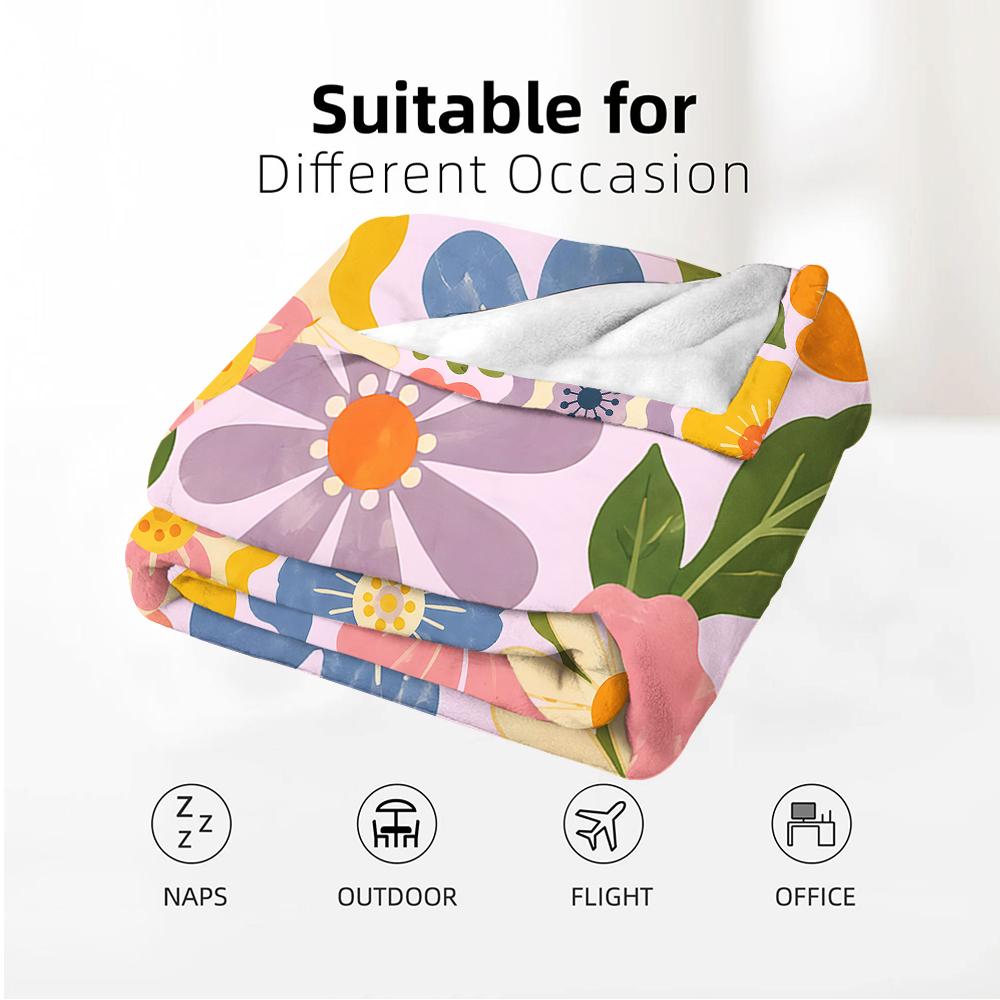 Pastel Tropical Hibiscus Floral Cartoon Anime Print Flannel Blanket Soft Warm Throw for Kids Bedroom Sofa Christmas Office Car