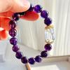 10Mm Mystery Grape Purple Natural Amethyst White Crystal Design Bracelet Bracelet