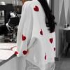 European Style Heart Embroidered Knit Pullover - Women's Round Neck, Long Sleeve, Loose Fit, Versatile Casual Top