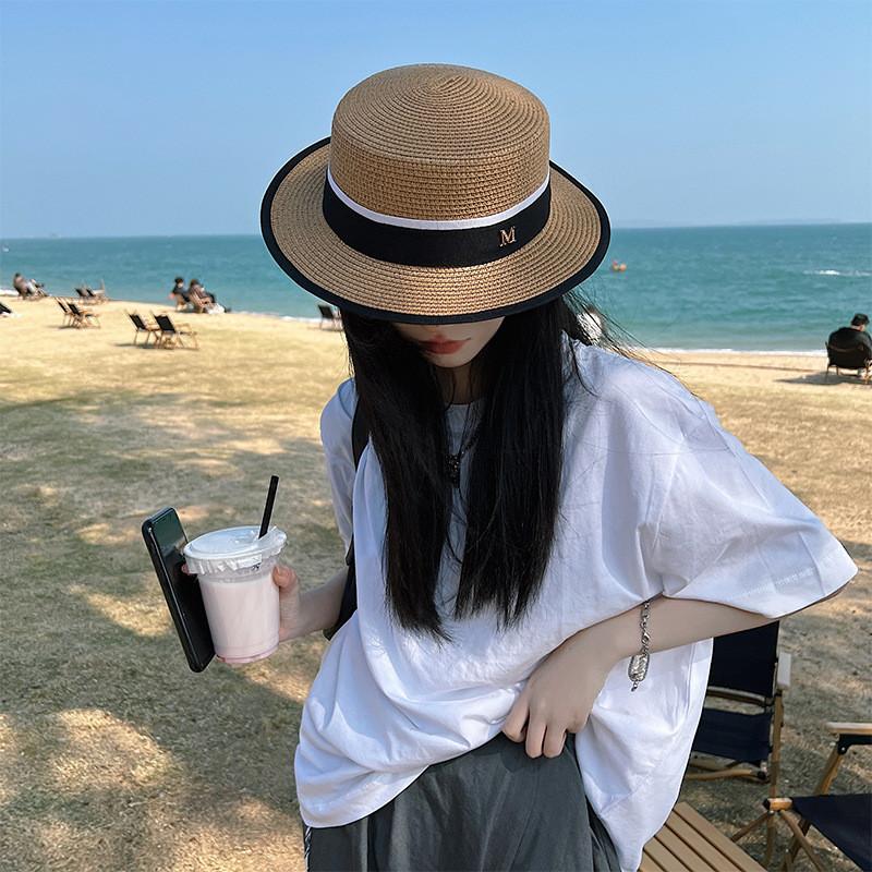 Beautifully Designed Womens Straw Hat For Summer With Sun Protection In White Beige And