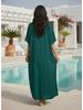 Womens Boho Embroidered V Neck Kaftan Dress Loose Fit Elegant Loungewear Beach Cover Up for Summer Resort Wear Q1545-23001