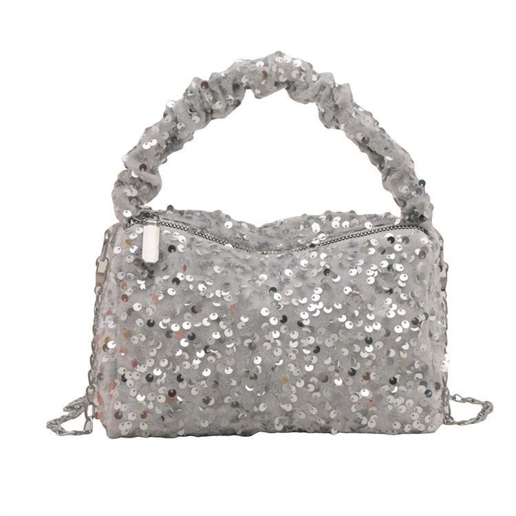 Stylish And Chic Korean Inspired Sequined Small Shoulder Bag For Women In Black And Silver