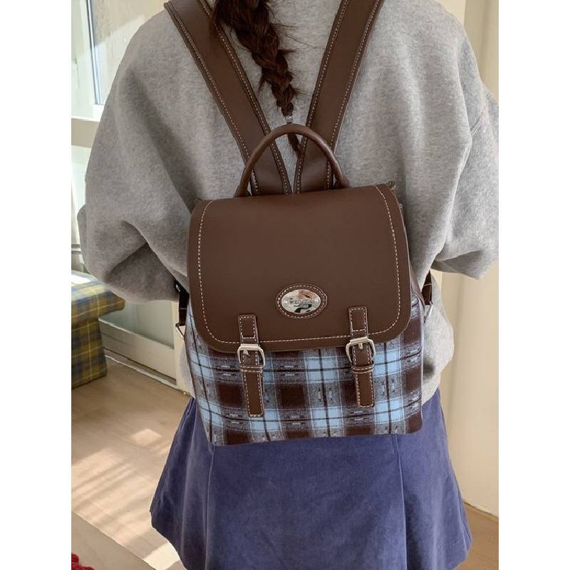 Plaid Backpack For Women Men Pu Material With Spacious Storage For Daily Use