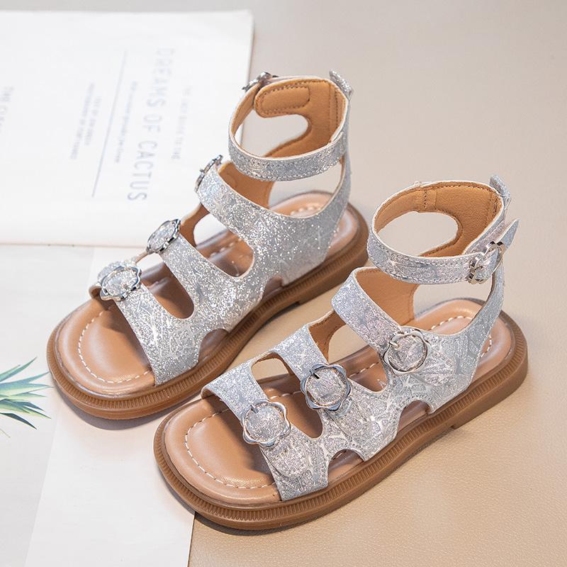 Girls Shiny Rhinestone Princess Sandals Children Sequined Gladiator Sandals Fashion Kids Summer Beach Shoes Anti-Slippery
