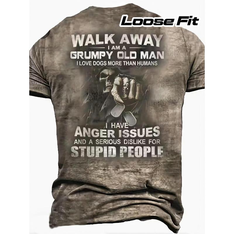 Men's 3D Skull Dog & Bone Graphic T-Shirt Edgy Slogan Summer Casual Short Sleeve
