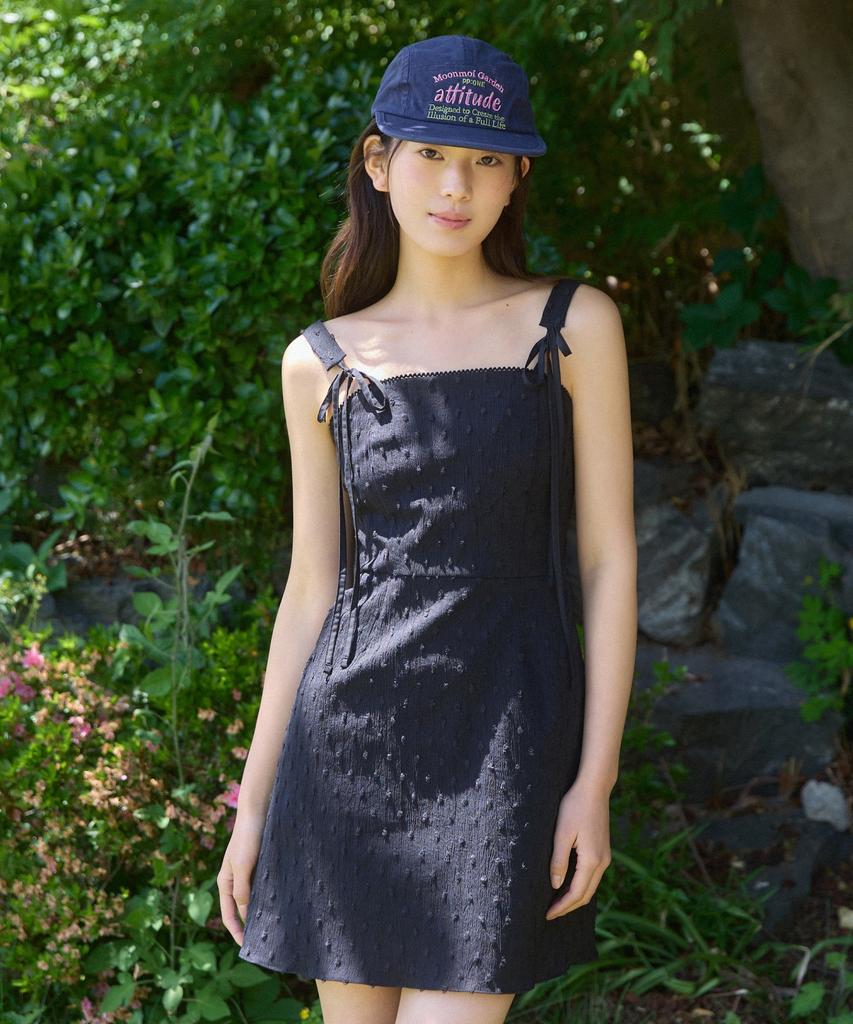 Adowl Dot Jacquard Ribon Mini Dress - Black