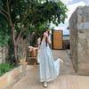 Holiday Style Neck Sling Dress Women's Summer New Retro Loose Outer Wear A Word Big Pendulum Long Skirt Tide