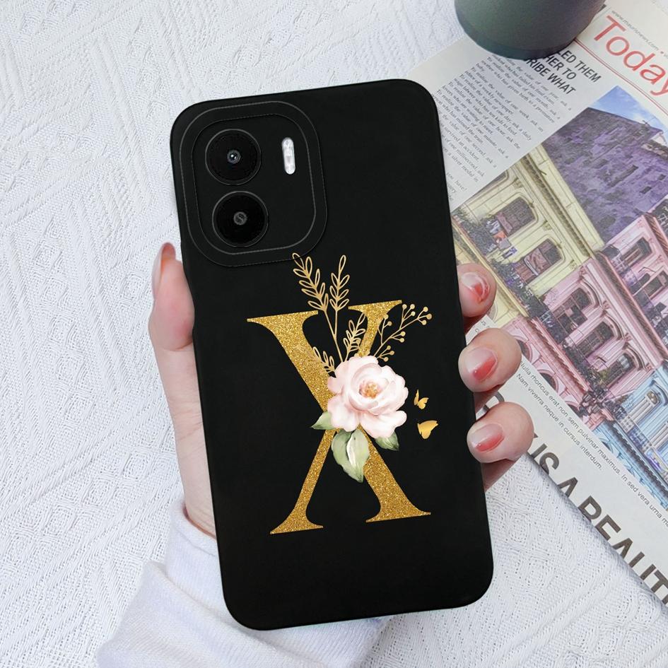 Phone Case For Xiaomi Redmi K60 Pro K60E K50 K40 K30S Ultra Back Cover Luxury Flower Letters Matte Couple Soft Silicone Shockproof For Redmi Bumpers