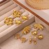 18k-Gold-Plated Stainless Steel Leaf Earrings Fan Shape Stud Earring For Women Minimalist Geometric Jewelry Wedding Party Gift