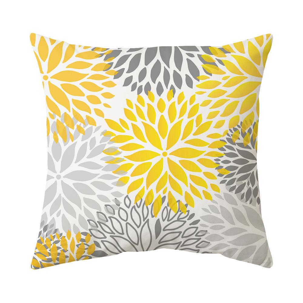 New Pillow Yellow Gray Geometric Flower Print Sofa Pillow Cover