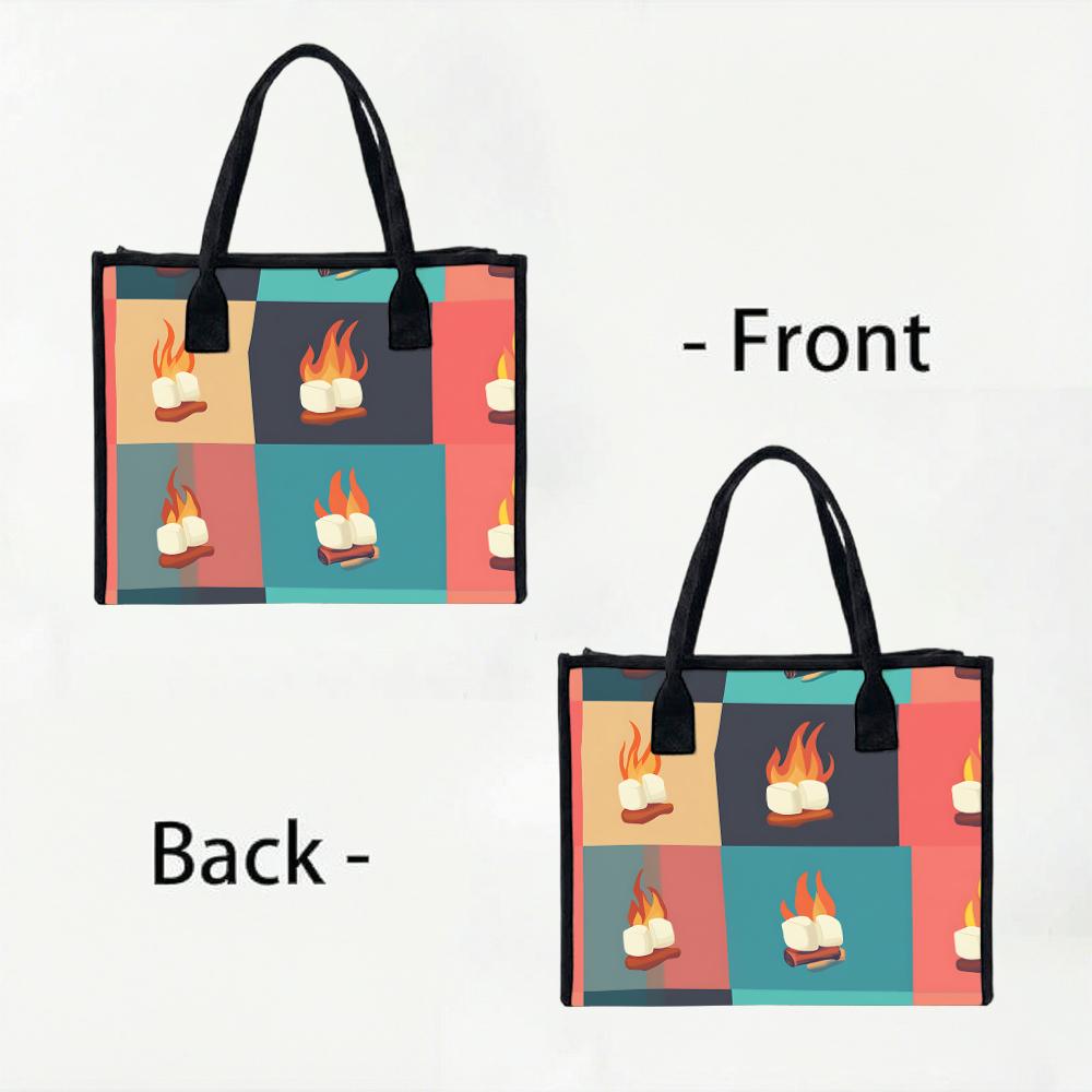 Cute Fire Marshmallow Printed Casual Large Capacity Canvas Tote Bag for Daily Commute Shopping Travel