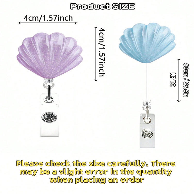 Glitter Seashell Badge Reel Retractable ID Card Badge Holder Name Tag Work Alligator Clip for Teachers Office Staff Nurses