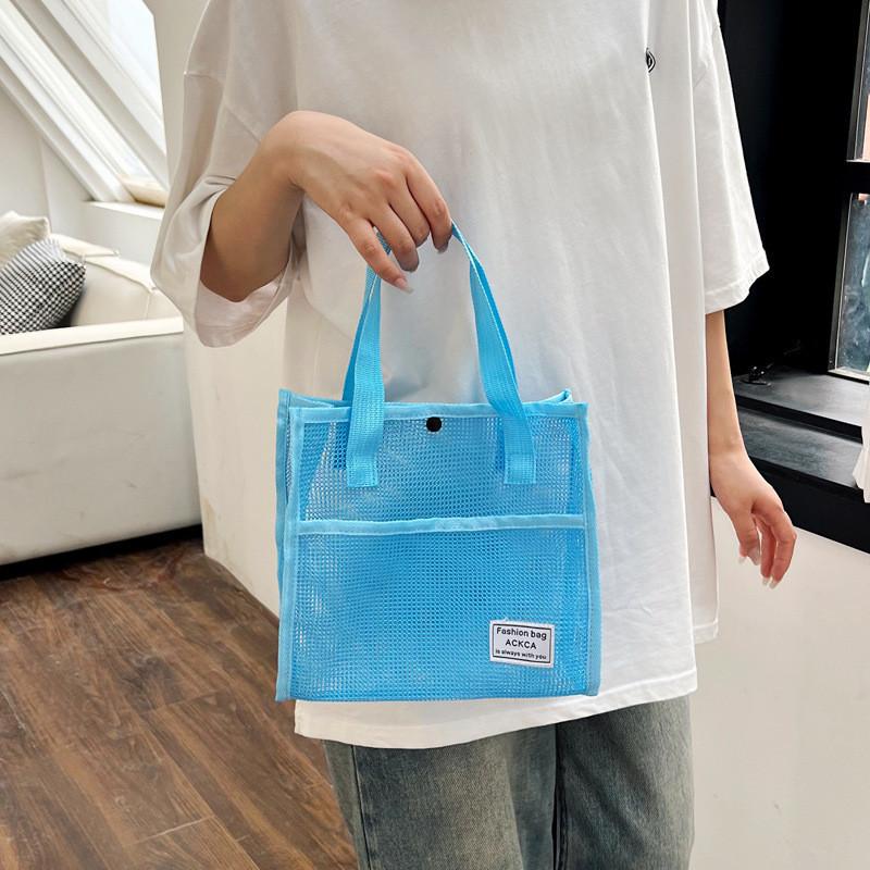 Stylish Korean Transparent Mesh Casual Beach Bag Large Capacity Tote Handbag