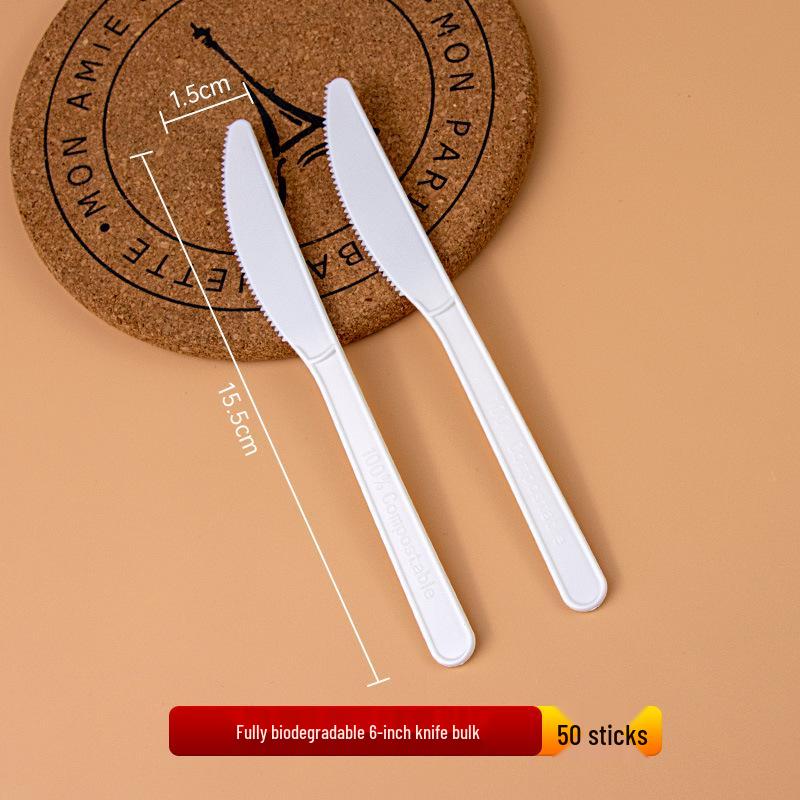 Disposable Biodegradable PLA Cutlery Set: Knife, Fork, Spoon with Long Handle and Thick Design