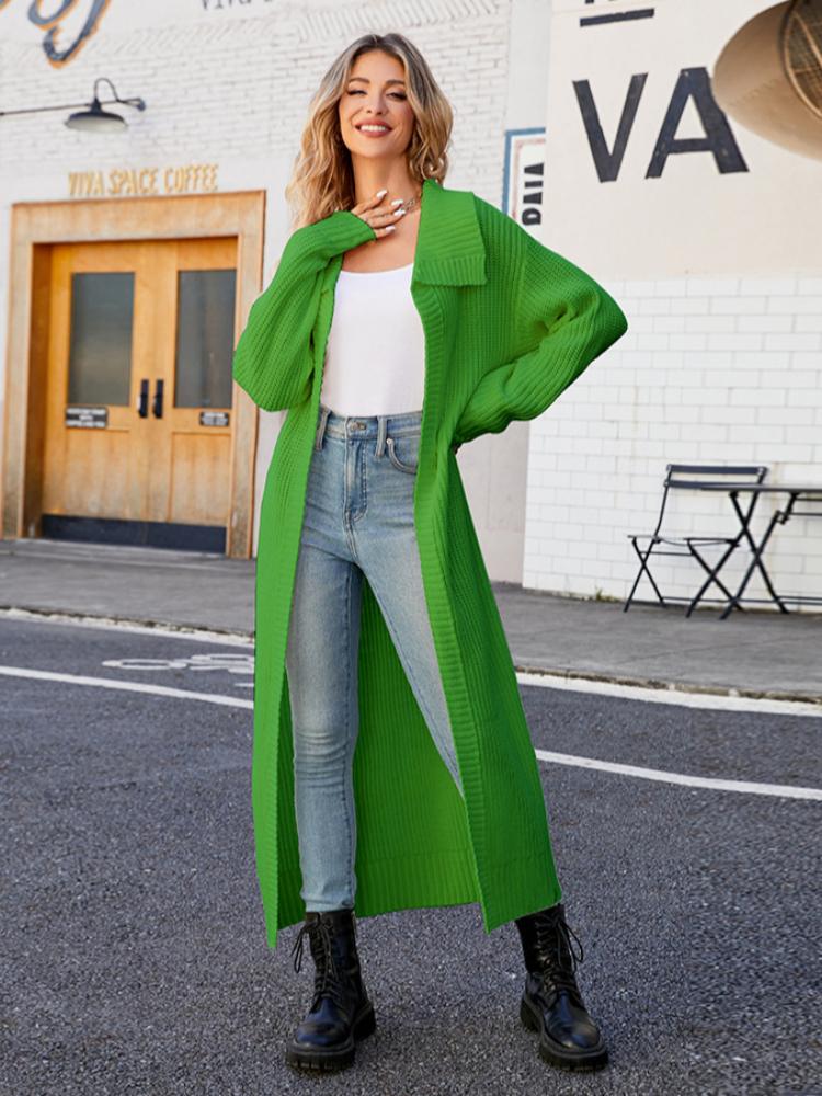 Autumn and Winter Collar Long Sweater Knitted Cardigan Casual Loose and Lazy Style Sweater Jacket