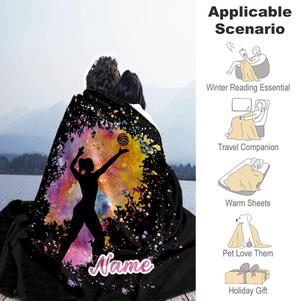 Volleyball Theme Customize Text Blanket Lightweight Personalized Blanket Warmthful Decor Versatile for Seaside Picnics Sofa Living Room All-Season Use