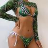 2024 Euro-American Mesh Hollow Out Drawstring Bikini Set - Three-Piece Swimwear